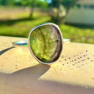 Custom made rose cut genuine watermelon tourmaline ring size 6.5